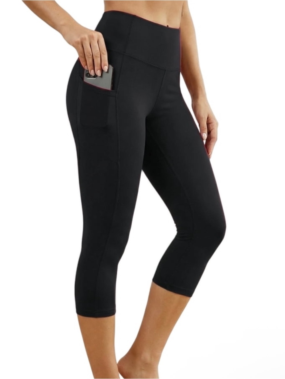 Athletic Works Black High-Rise Capri with Side Pocket Leggings, Size S